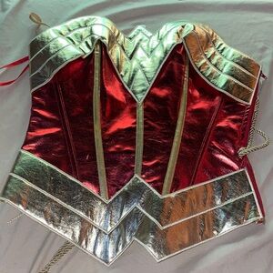 Hot Topic Metallic Red and Silver Wonder Woman Style Corset
